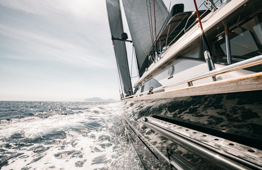 Side view of a yacht of water during spring.