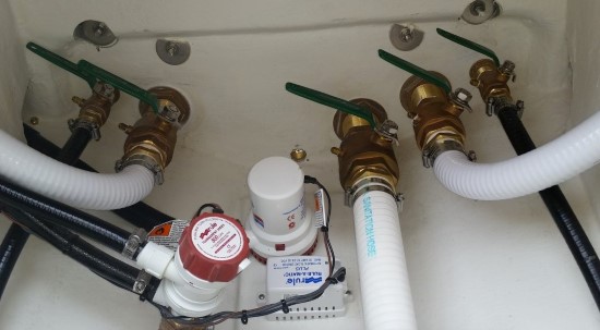 Through-hull levers on boats.