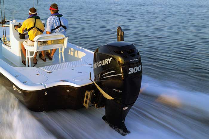 Engine on back of boat.