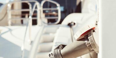 Yacht charging and fueling up.