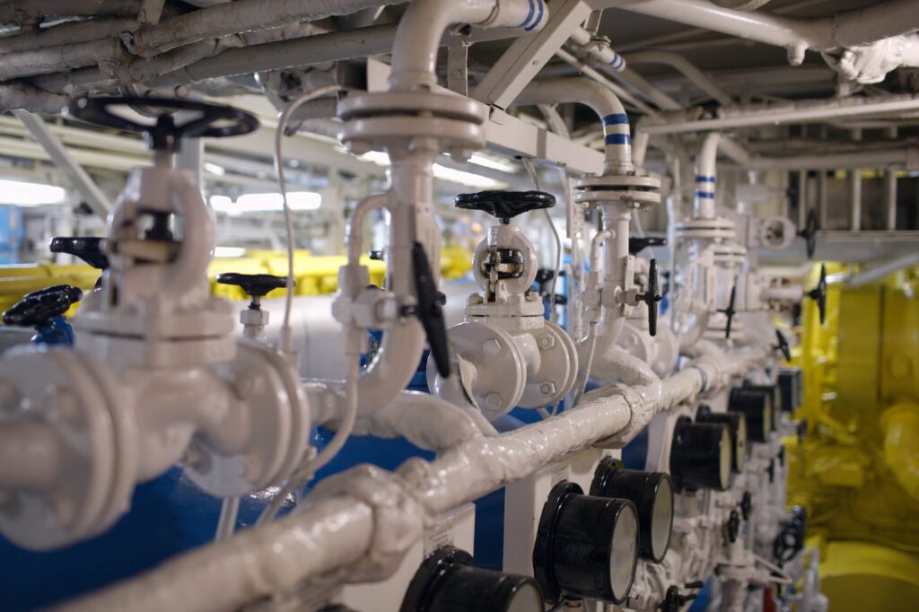 Interior of a yacht's engine room.